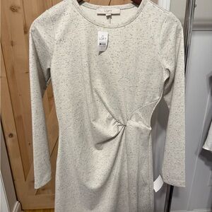 LOFT Speckled Cream Long Sleeve Dress